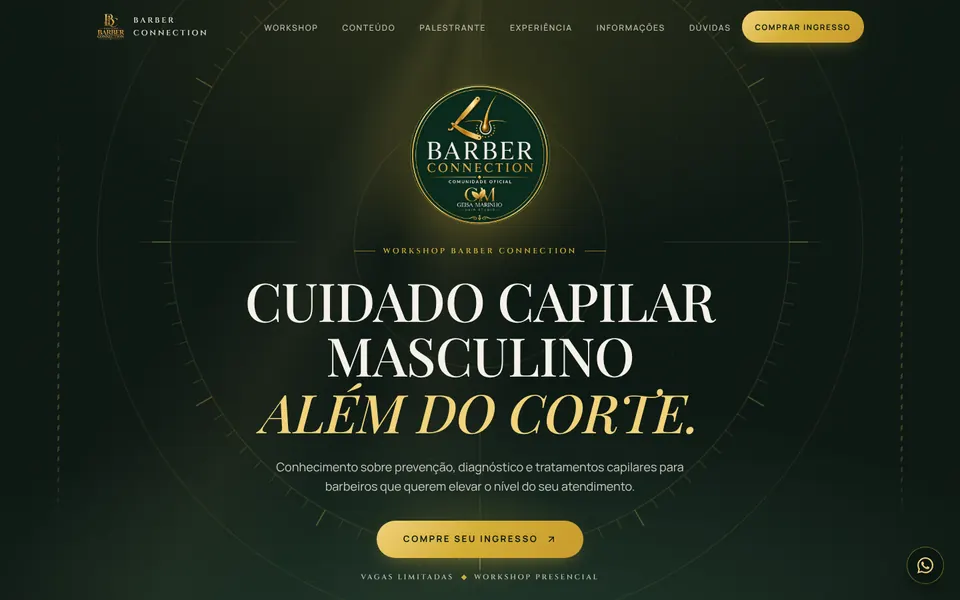 Captura da página inicial de Barber Connection no computador