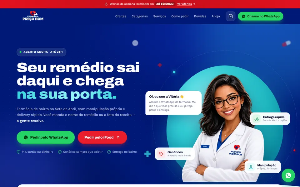 Captura da página inicial de Farmácia Preço Bom no computador