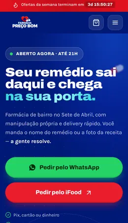 Captura da página inicial de Farmácia Preço Bom no celular