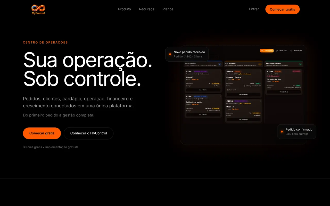 Captura da página inicial de FlyControl no computador
