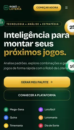 Captura da página inicial de Robô da Loteria no celular