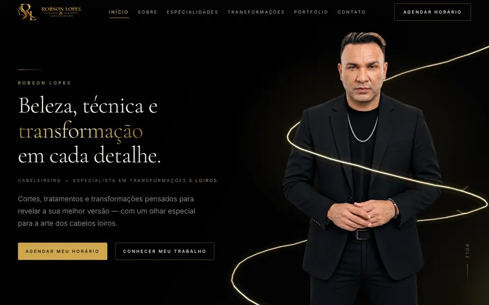 Captura da página inicial de Robson Lopes Cabeleireiro no computador