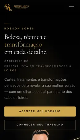 Captura da página inicial de Robson Lopes Cabeleireiro no celular